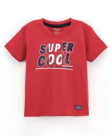 Smarty Boys Half Sleeves Cotton T Shirt Text Print- Red