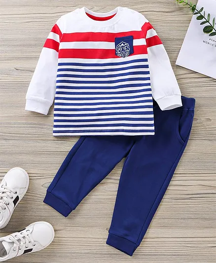 Babyhug Full Sleeves Stripes Tee and Lounge Pant Set - Multicolor