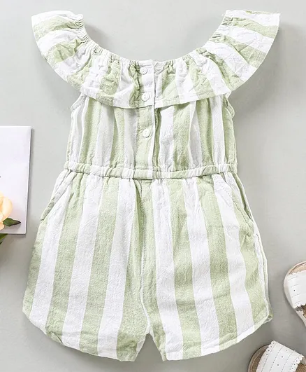 Babyhug Sleeveless Cotton Jumpsuit Stripes Print- Green