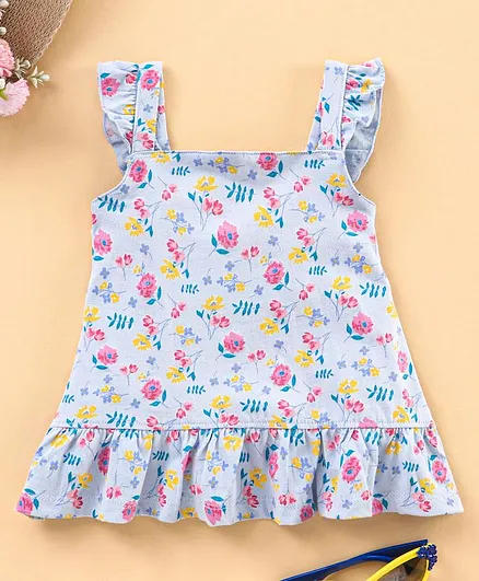 Babyhug Singlet Printed Tee With Frill Detailing - Multicolor