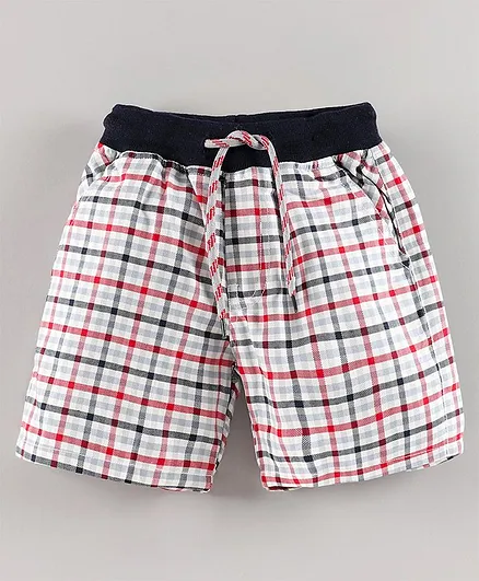 Simply Cotton Shorts With Drawstring Check Print - Red Black White