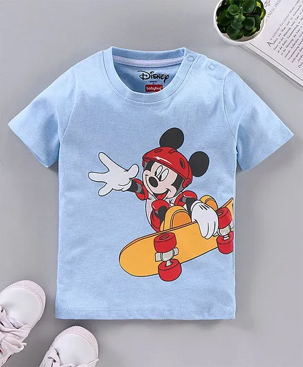 Babyhug Half Sleeves T-Shirts Micky Mouse Print - Light Blue