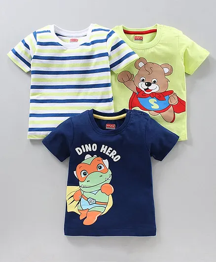 Babyhug Half Sleeves T-Shirts Multi Print Pack of 3  - Multicolor