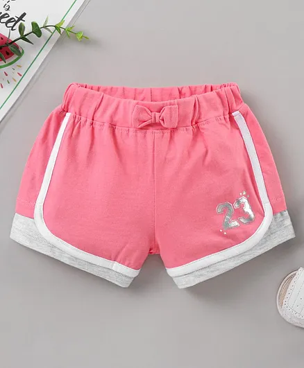 Babyhug Knit Shorts With Bow Applique Text Print - Pink