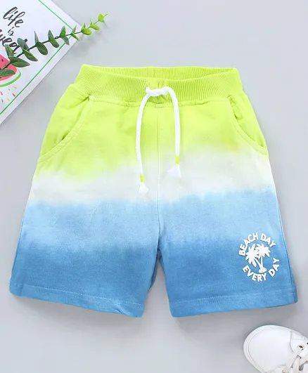 Babyhug Cotton Shorts Tie Dye Print - Green White Blue