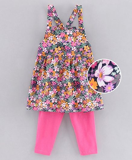 CUCUMBER Singlet Sleeves Top & Leggings Set Floral Print - Fuchsia