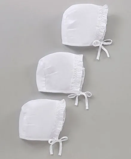 Babyhug 100% Cotton Solid Cap Pack of 3 White- Diameter 8.5 cm