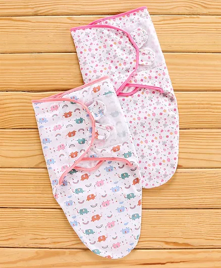 BUMZEE Elephant And Gifts Print Swaddle Wrapper - Pink