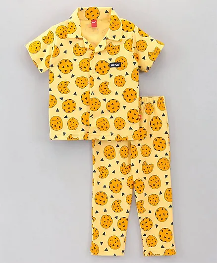 Wow Clothes Half Sleeves Night Suit Cookies Print - Yellow