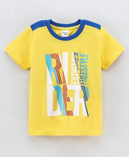 Taeko Half Sleeves Cotton T-Shirt Extreme Freestyle Rider Text Print - Yellow