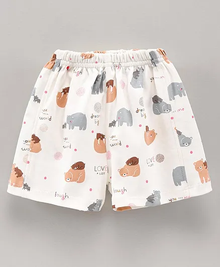 Doreme Knee Length Shorts Bear Print - White
