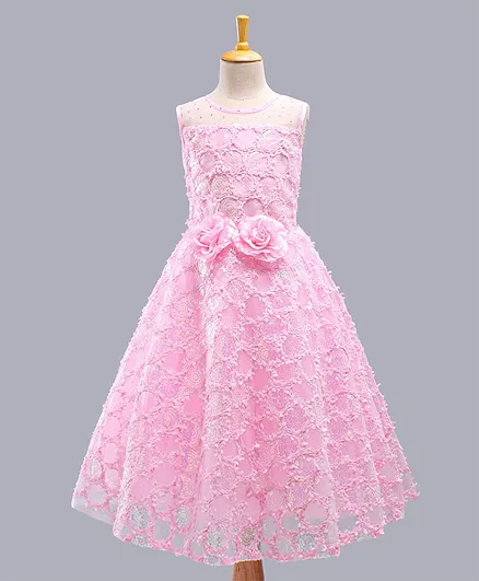 Enfance Sleeveless Sequin And Floral Corsage Embellished Gown - Pink