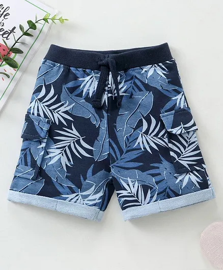 Babyhug Knee Length Shorts Leaves Print - Blue