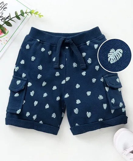 Babyhug Knee Length Shorts Leaves Print - Blue