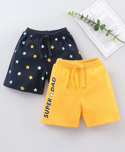 Babyhug Knit Shorts Star Print Pack of 2 - Yellow Navy