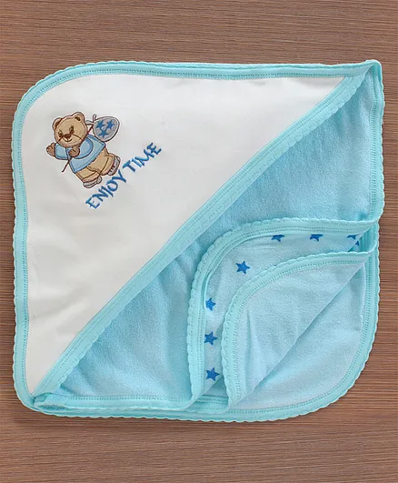Mom's Pet Bear Embroidered Bath Towel - Blue