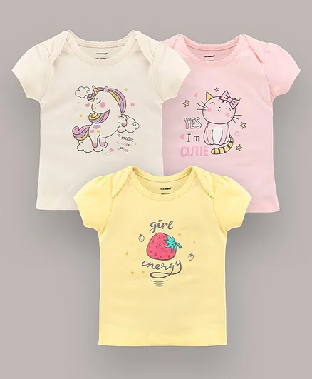 CUCUMBER Half Sleeves Tops Unicorn Cat And Strawberry Print Pack of 3 - Multicolour 
