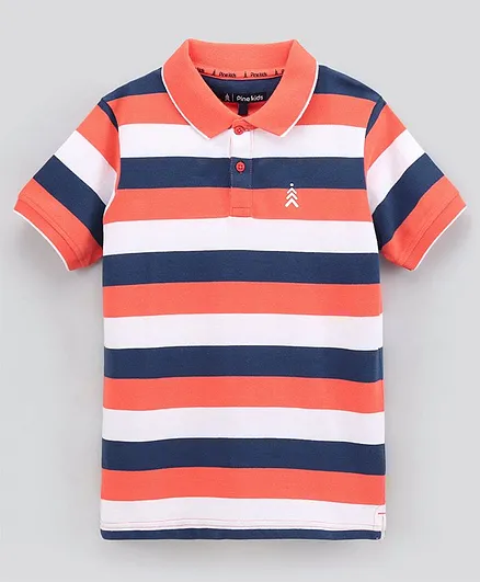 Pine Kids Half Sleeves Biowashed Tshirt Stripes Print - Multicolor