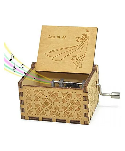EITHEO Wooden Antique Carved Hand Crank Music Box Let It Go Theme - Brown