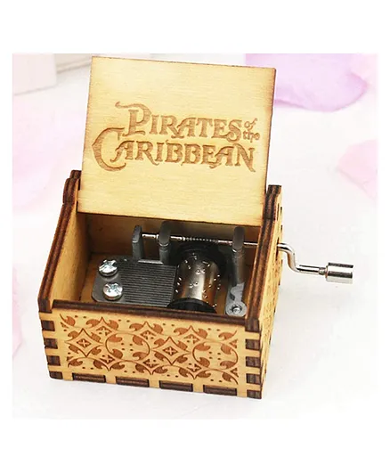 EITHEO Wooden Antique Carved Hand Crank Music Box Pirates of Caribbean Theme - Brown