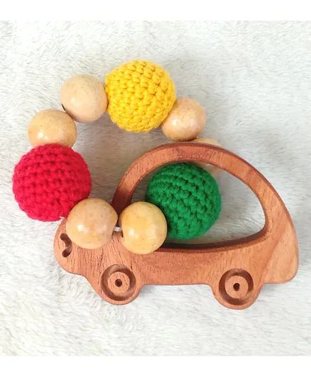 Taruh Kids Neem Wood Teething Bracelet Car Design- Multicolor