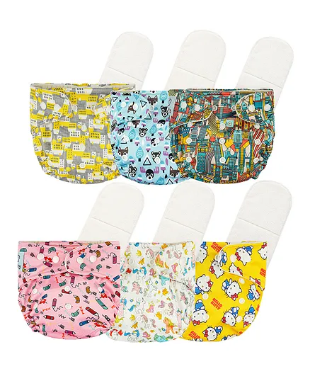 Deedry Cloth Diapers Reusable, Adjustable with Snap Buttons & comes with Insert - Pack of 6