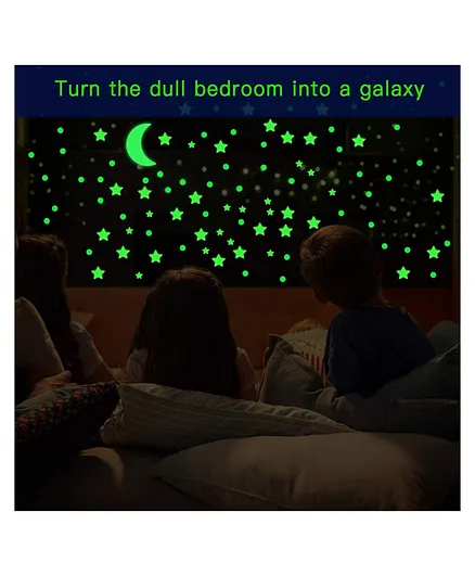 COMERCIO Glow in The Dark Moon And Star Shaped Fluorescent Radium Stickers - Green