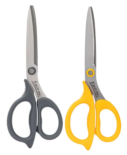 Deli Asymmetry Stainless Steel Blade Handles Scissors 210 mm Pack Of 2 - Grey Yellow