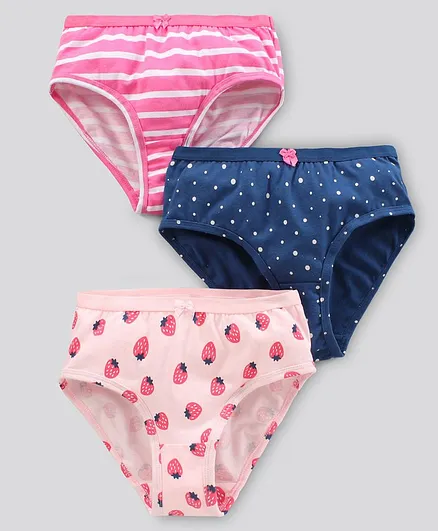 Pine Kids Anti Bacterial & Biowashed Panties Polka Dots & Strawberry Print Pack of 3 (Colour May Vary)