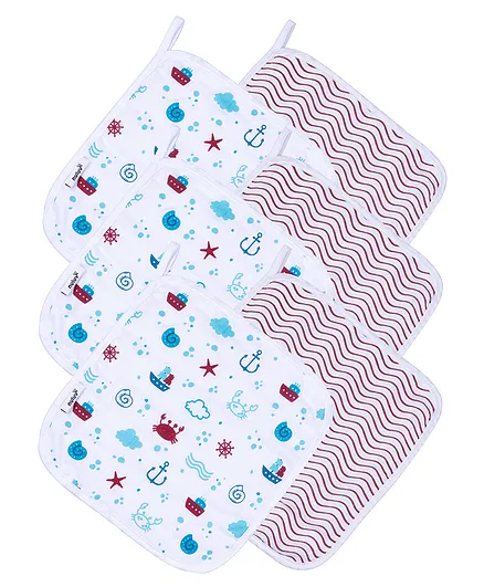 Nuluv Wash Clothes Anchor Print Pack of 6 - Red & White