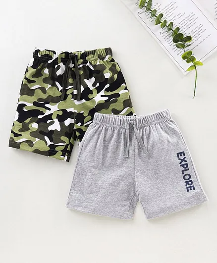 Babyhug Knee Length Shorts Solid & Camouflage Print Pack Of 2 - Grey Green