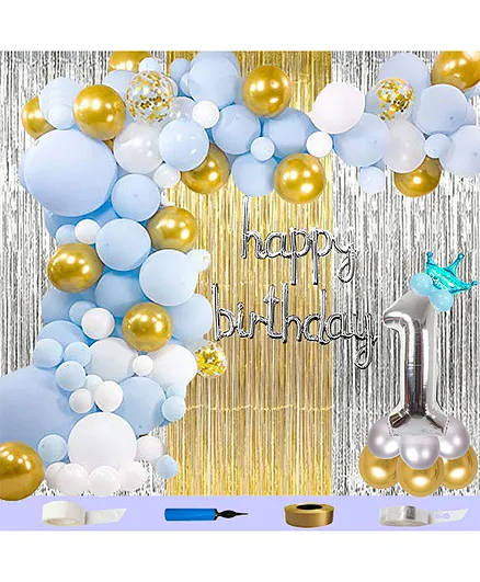 Shopperskart 1st Happy Birthday Party Decoration Kit Blue Golden - Pack of 125
