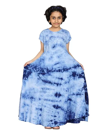 Kiddopanti Short Sleeves Tie & Dye Print Gown - Blue