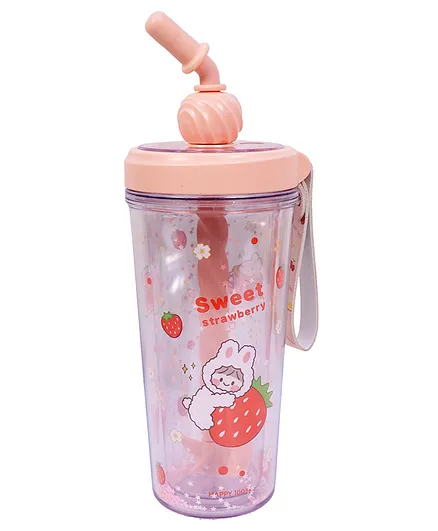 Toyshine Reusable Glitter Tumbler Sipper Cup With Lid and Straw Pink - 400 ml
