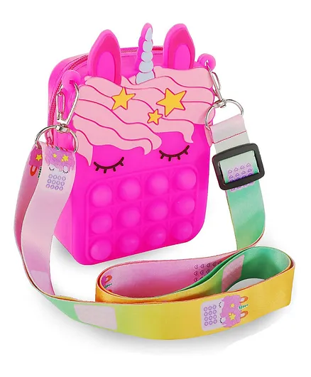 Toyshine Sensory Silicone Fidget Unicorn Shape Sling Bag -  Dark Pink