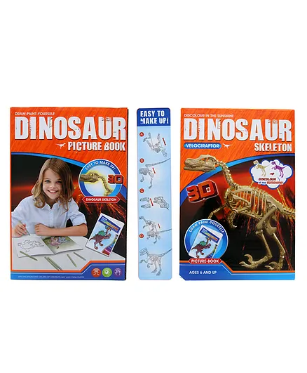 EZ Life Color Changing 3D Velociraptor Dinosaur Skeleton Model Maker With Picture Book Kit - Multicolor