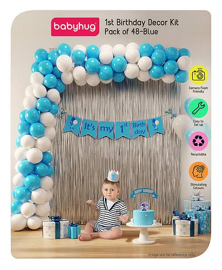 Babyhug 1st Birthday Decor Kit Blue - Pack of 48 