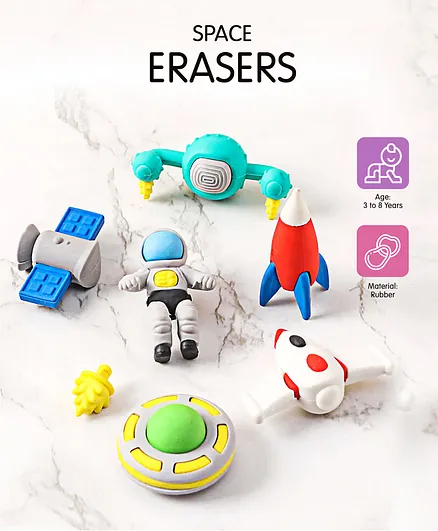 Space Erasers Pack of 8- Multicolor