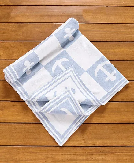 ToffyHouse Free Size Towel Anchor Printed - Blue Melange