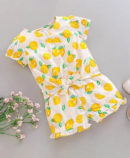 Babyoye Half Sleeves Jumpsuit Lemon Print - Yellow White