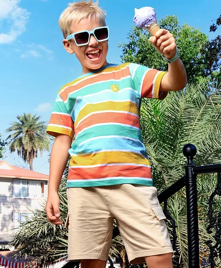 Pine Kids Half Sleeves Cotton T Shirt And Shorts Set Stripes Print - Multicolor