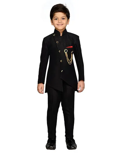 AJ Dezines Full Sleeves Solid Ethnic Sherwani With Pajama - Black
