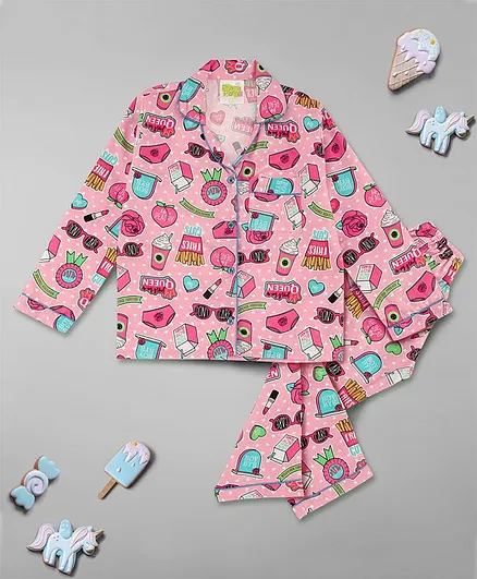 Pyjama Party Full Sleeves Feminist Kids Cotton Pyjama Set - Pink