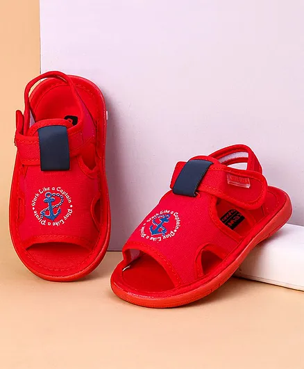 Cute Walk by Babyhug Sandals With Velcro Closure Anchor & Text Print - Red