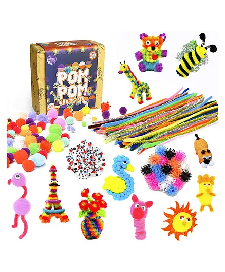 Asian Hobby Crafts Pom Pom Crafts Kit Pack of 200 - Multicolour