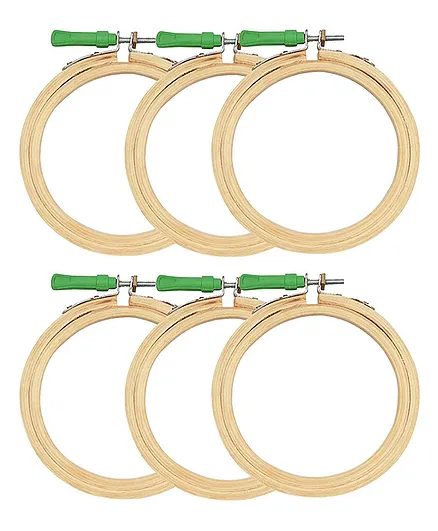 Asian Hobby Crafts Wooden Embroidery Hoop Pack Of 6 - Beige Green