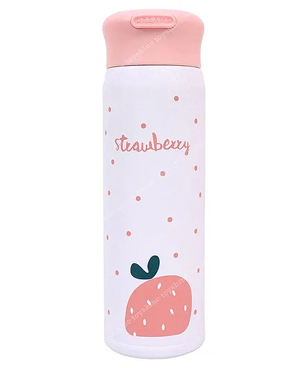 Toyshine Insulated Stainless Steel SUS304 Water Bottle Strawberry Print White - 420 ml