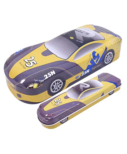 Toyshine 2 in 1 Super Car Metal Pencil Box with Double Comparment - Yellow
