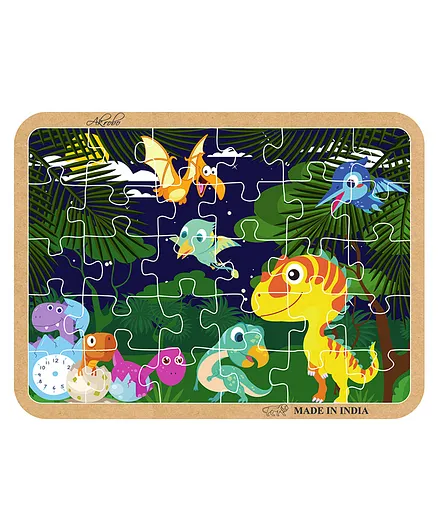 Akrobo Learning Wooden Jigsaw Puzzle Dinosaur for 3 Years and Above Made in India Multicolor