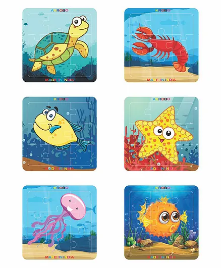 Akrobo Set of 6 Learning and Education Wooden Jigsaw Puzzle for 3 Years Aquatic Animals
